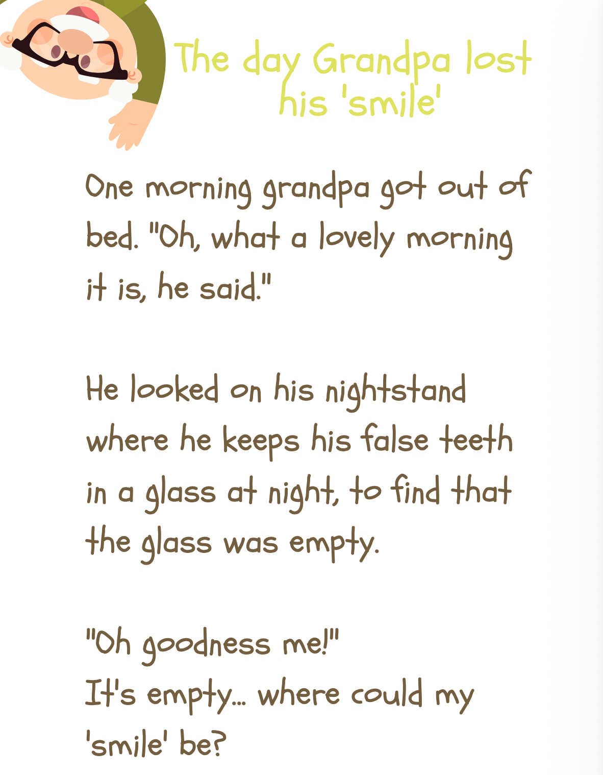 STORY BOOK - THE DAY GRANDPA LOST HIS 'SMILE'